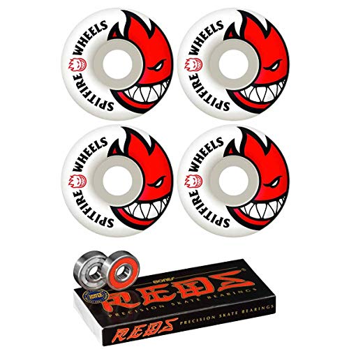 Product Cover Spitfire 52mm Wheels Bighead White/Red Skateboard Wheels - 99a with Bones Bearings - 8mm Bones Reds Precision Skate Rated Skateboard Bearings (8) Pack - Bundle of 2 Items