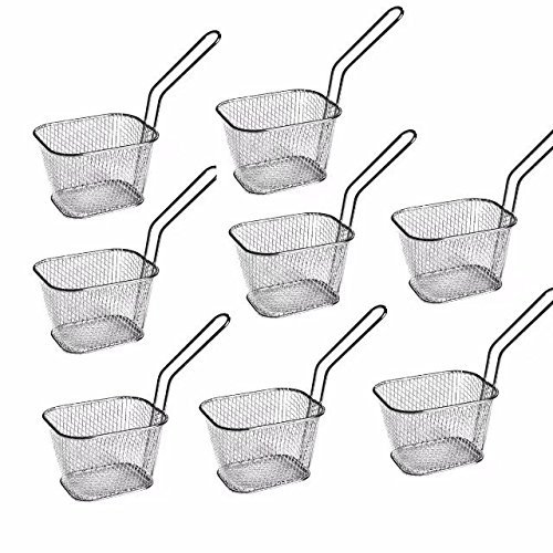 Product Cover 8pcs Mini Square Fry Basket Present Fried Food, Table Serving Mini Chip Baskets Mini Fryer Serving Food Presentation Basket Kitchen