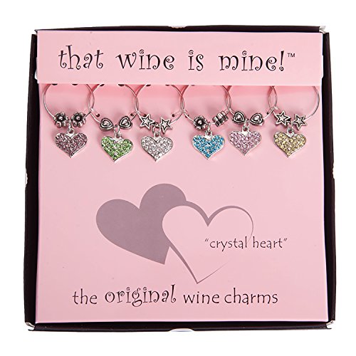 Product Cover Wine Things WT-1641P Crystal Heart Wine Charms, Fits neatly around stem, Multicolor