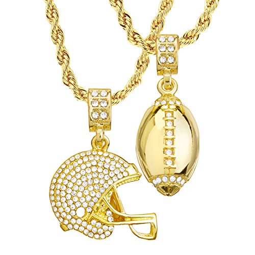 Product Cover metaltree98 Mens 14kt Gold Plated Football & Football Helmet Pendant 4 mm, 22
