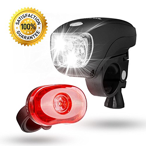 Product Cover SAMLITE Best Brightest LED Bike Light Set for Kids & Adults, Super Bright Bicycle Headlight, Free Tail Light Included, Water Resistant Bike Light, Easy to Install, Multiple Modes for Cycling Safety