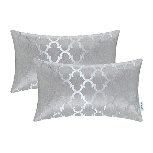 Product Cover Pack of 2 CaliTime Cushion Covers Bolster Pillow Cases Shells for Home Sofa Couch Modern Shining & Dull Contrast Quatrefoil Accent Geometric 12 X 20 Inches Silver Gray