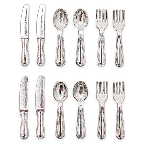 Product Cover Odoria 1:12 Miniature 12PCS Knife Fork Spoon Set Silverware Dollhouse Kitchen Accessories