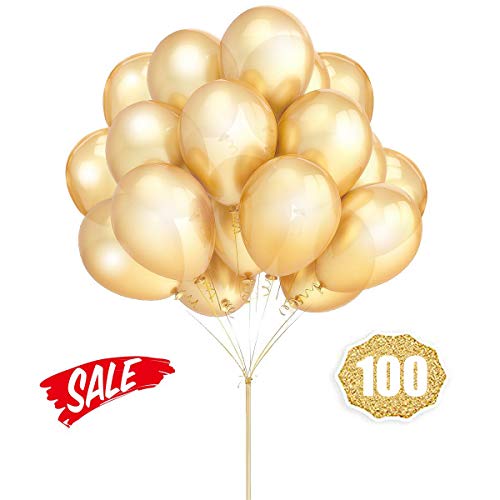 Product Cover Gold Balloons Hovebeaty 12 Inches thicken Latex Metallic Balloons 100 Pack for Wedding Party Baby Shower Christmas Birthday Carnival Party Decoration Supplies