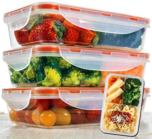 Product Cover Bento Lunch Box 3pcs set 24oz - Meal Prep Containers Microwavable - BPA Free - External Leak Proof - Portion Control Containers - Food Prep Containers Dishwasher Friendly - Snap Locking Lid
