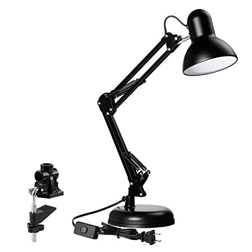 Product Cover TORCHSTAR Metal Swing Arm Desk Lamp, Interchangeable Base Or Clamp, Classic Architect Clip On Study Table Lamp, Multi-Joint, Adjustable Arm, Black Finish
