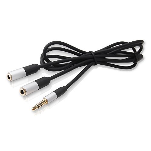 Product Cover DTECH 5 Feet 3.5mm Male to 2 Female Stereo Audio Headphone Y Splitter Cable 5ft, Earphone Aux Jack Adapter Cord with Gold Plated Plug
