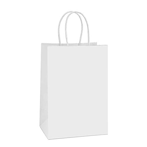Product Cover BagDream Kraft Paper Bags 100Pcs 5.25x3.75x8 Inches Small Paper Gift Bags with Handles Party Bags Shopping Bags Kraft Bags White Paper Bags Bulk 100% Recyclable Paper