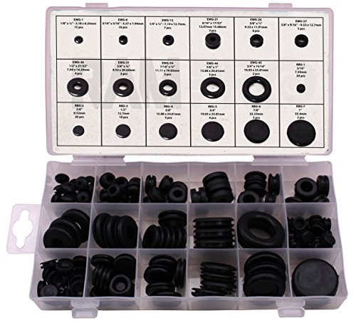 Product Cover Ram-Pro 125 Piece Rubber Grommet Eyelet Ring Gasket Assortment, Set of 18 different sizes, with See-through Divided Organizer Case - Ideal for Automotive, Plumbing, and PC hardware/Piano repair etc.