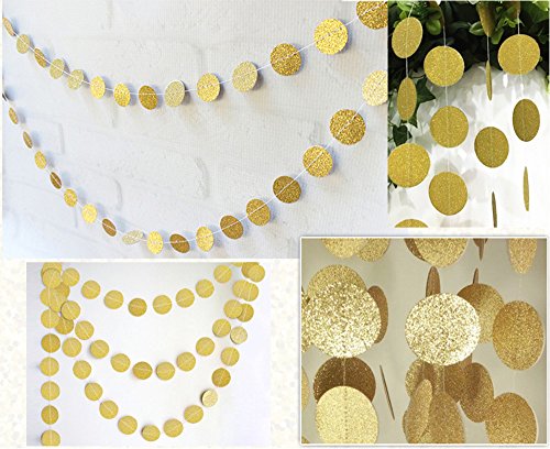 Product Cover FECEDY Hanging Circle Dots Paper Glitter Champagne Gold Garland Bunting for Party 1pcs 13feet