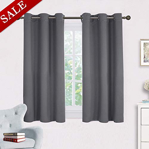 Product Cover NICETOWN Short Blackout Curtain Panels - Bedroom Thermal Insulated Grommet Top Blackout Window Draperies (W42 x L45 Inches, Grey, 2 Panels)