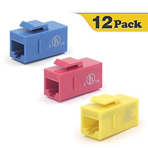 Product Cover VCE 12-Pack CAT6 Keystone Coupler,RJ45 Female to Female Insert Coupler, UTP Keystone Inline Coupler Blue+Red+Yellow UL Listed