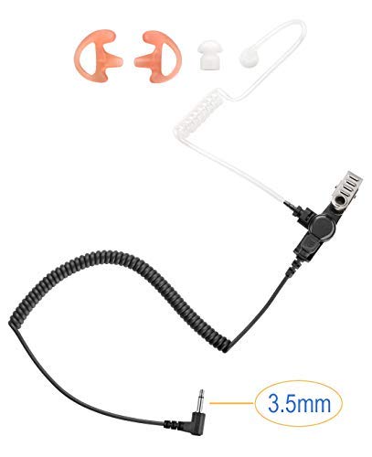 Product Cover Listen Only Acoustic Tube Earpiece for Speaker Mic or Radio Carried Near Shoulder or Chest, 3.5mm Connector, Cable Length 10 inch, Coil Cord 6 inch, Reinforced Cable, Clear Sound Transmission