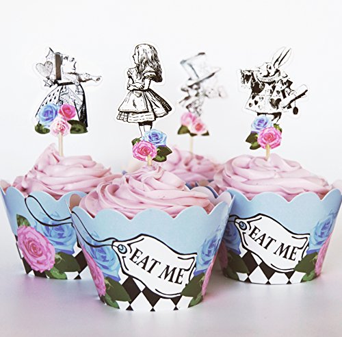 Product Cover 24 Vintage Alice in Wonderland Cupcake Toppers Picks + Wrappers by Red Fox Tail