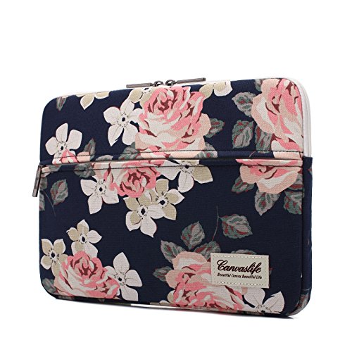 Product Cover Canvaslife White Rose Patten Laptop Sleeve 14 inch 14.0 inch Laptop case Bag