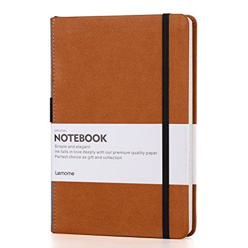 Product Cover Thick Classic Notebook with Pen Loop - Lemome A5 Wide Ruled Hardcover Writing Notebook with Pocket + Page Dividers Gifts, Banded, Large, 180 Pages, 8.4 x 5.7 in