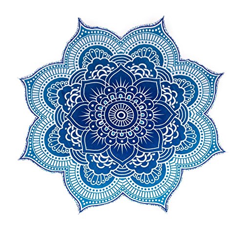 Product Cover Popular Handicrafts Large Round Lotus Flower Mandala Tapestry-100% Cotton-Outdoor Beach Roundie-Hippie Gypsy Boho Throwl Tablecloth Wall Hanging Yoga/Picnic/Camping Mat-Ocean Blue Turquoise-72