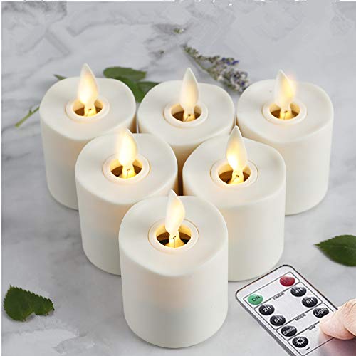 Product Cover Set of 6 Battery Operated Flameless Votive Candles with Remote and Timer , 1.5 X 2.4in, 6- CR2450 batteries (Free) Last 120 hours