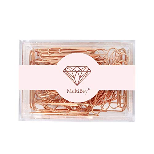 Product Cover MultiBey Rose Gold Paper Clips Non-Skid Smooth Finish Steel Wire Medium Large Size 70pcs 50mm per Box (50mm)