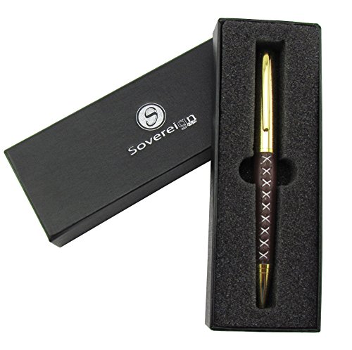 Product Cover Leather Wrapped Ballpoint Pen for Men and Women - Stylish Faux Leather and Gold Smooth Flowing Non Smudge Ink and Light To Hold - Lovely Presentation Box