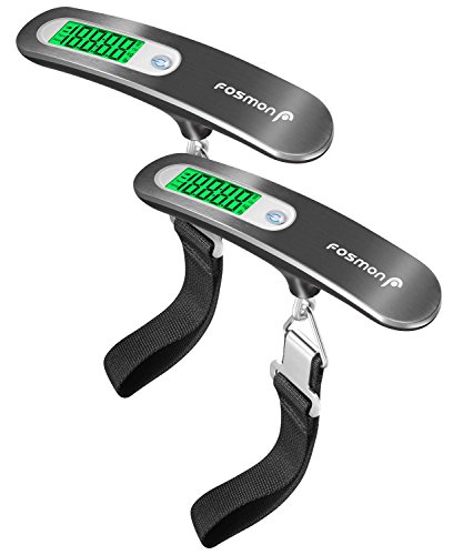Product Cover Digital Luggage Scale (2 Pack), Fosmon Stainless Steel Digital Hanging Luggage Weight Scale with Backlight and LCD Display, Up to 110 Pounds with Tare Function (Silver)