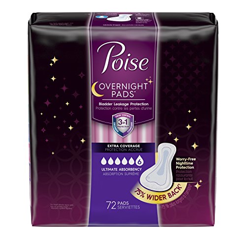 Product Cover Poise Overnight Incontinence Pads, Ultimate Absorbency, 75% Wider Back, 72 count