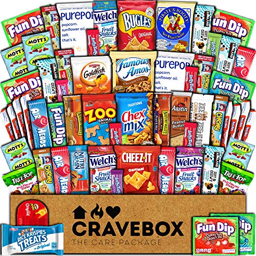 Product Cover CraveBox Care Package (60 Count) Snacks Cookies Bars Chips Candy Ultimate Variety Gift Box Pack Assortment Basket Bundle Mixed Bulk Sampler Treats College Students Office Fall Back to School Halloween