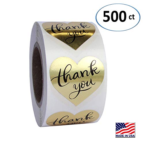 Product Cover Gold Heart Shape Foil Sticker Labels, 500 Stickers, 1 1/2 inch Diameter, 1.5