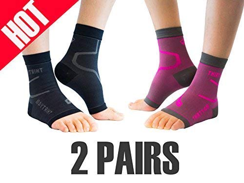 Product Cover Thirty48 Plantar Fasciitis Socks, 20-30 mmHg Foot Compression Sleeves for Ankle/Heel Support, Increase Blood Circulation, Relieve Arch Pain, Reduce Foot Swelling (Black & Pink (2 Pairs), Medium)