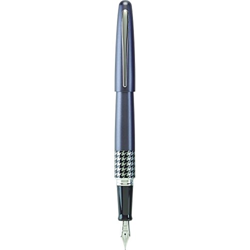 Product Cover Pilot MR Retro Pop Collection Fountain Pen Gift Box with 2 Refills, Charcoal Grey with Houndstooth, Fine Point Nib (91492) Modern Design Fountain Pen in Retro Patterns, Stainless Steel Nib, Refillable