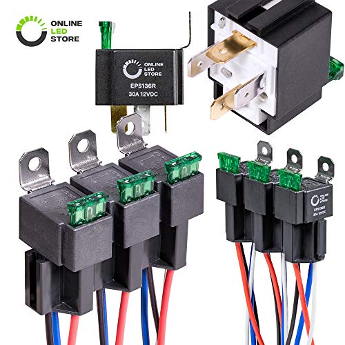 Product Cover ONLINE LED STORE 6 Pack 4-Pin 12V Bosch Style Fused Relay Switch Kit [Interlocking Harness Socket Holder] [14 AWG Hot Wires] [SPST] [30 Amp] 12 Volt Automotive relays with Fuse for Auto Cars