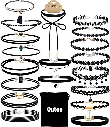 Product Cover Choker Set, Outee 20 Pcs Black Choker Necklace Classic Choker Henna Choker Layered Necklaces for Women Girls with Material of Velvet
