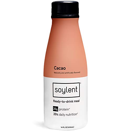 Product Cover Cacao Soylent Meal Replacement Shake, Cacao, Complete Meal in a Bottle, 20g Plant Protein, 14 oz Bottles, 12 Pack