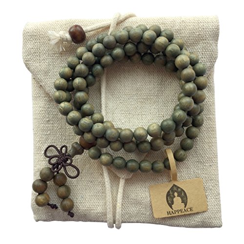 Product Cover HAPPEACE 6mm Natural Fragrant Green Sandalwood 108 Mala Beads - Tibetan Buddhism Prayer Beads