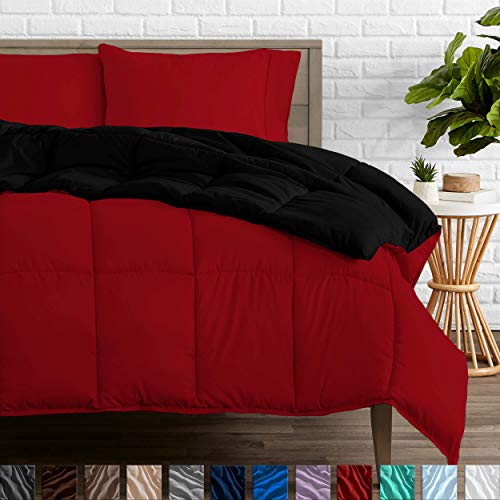 Product Cover Bare Home Reversible Comforter - Twin/Twin Extra Long - Goose Down Alternative - Ultra-Soft - Premium 1800 Series - Hypoallergenic - All Season Breathable Warmth (Twin/Twin XL, Black/Red)