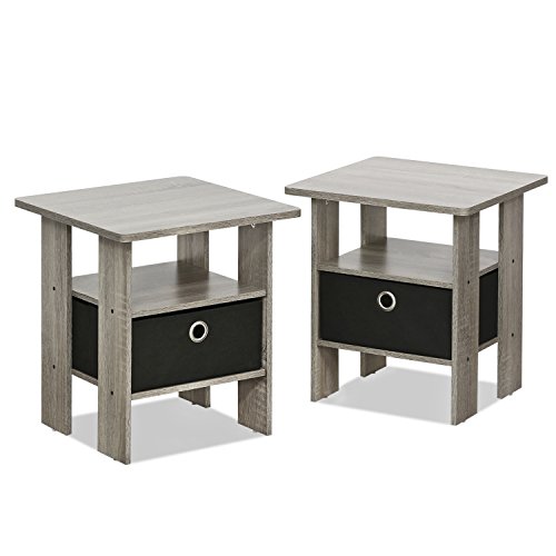 Product Cover Furinno 2-11157GYW Petite Night Stand, 2 End Tables, French Oak Grey/Black