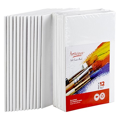 Product Cover Artlicious Canvas Panels 12 Pack - 5 inch x 7 inch Super Value Pack- Artist Canvas Boards for Painting