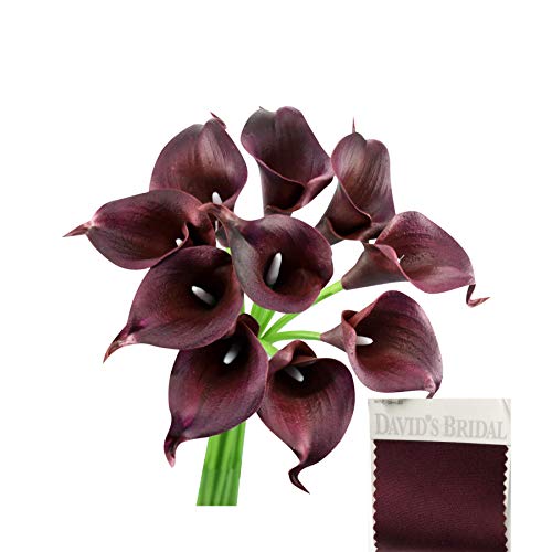 Product Cover Angel Isabella 10pc Set Real Touch Calla Lily-Premium Fragrance Keepsake Artificial Flower Perfect for Cut to Make Boutonniere Corsage Bouquets (Wine(Burgundy))