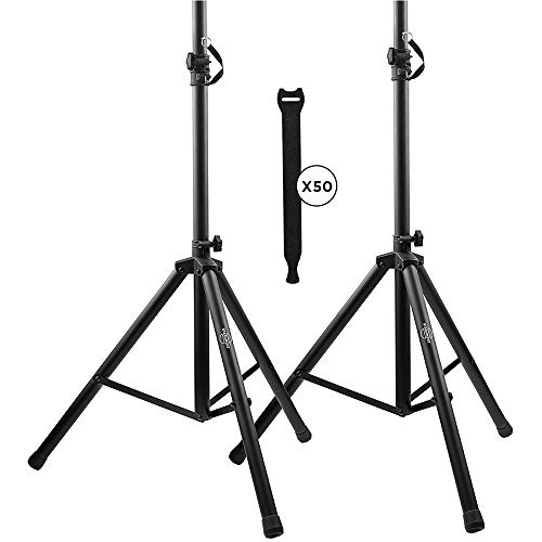 Product Cover Starument PA Speaker Stands Pair Pro Adjustable Height With 50 Cable Ties Kit To Secure Cable To Stand (2 Stands) 6Ft Tripod Speaker Stands