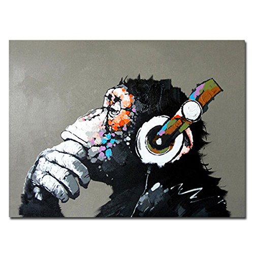 Product Cover Muzagroo Art Painted by Hand Oil Paintings Listen to Music Gorilla Canvas Pictures Large Canvas Art for Living Room Wall Decor L