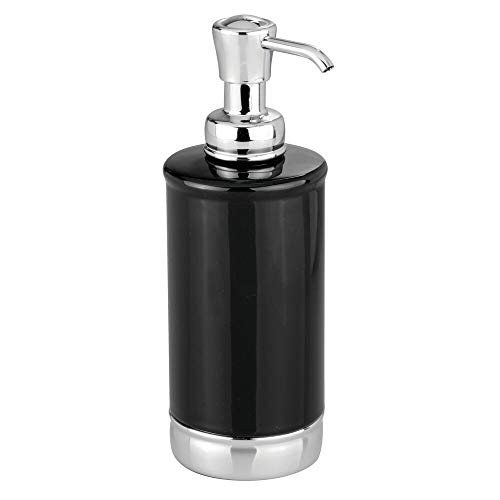 Product Cover mDesign Modern Ceramic Refillable Liquid Soap Dispenser Pump Bottle for Bathroom Vanity Countertop, Kitchen Sink - Holds Hand Soap, Dish Soap, Hand Sanitizer, Essential Oils - Black/Chrome