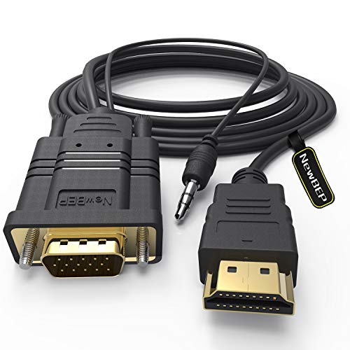Product Cover HDMI to VGA Cable Adapter with 3.5mm Audio Cord, NewBEP 1080P HD 6ft/1.8m Gold-Plated HDMI Male to VGA Male Active Video Converter Cord Support Notebook PC DVD Player Laptop TV Projector Monitor Etc