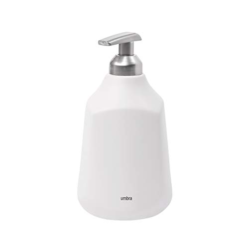 Product Cover Umbra Corsa White Hand Liquid Soap Pump Dispenser - Modern Matte Ceramic With Soft-Touch Finish Refillable Foaming Container for Bathroom, Kitchen - Wide Mouth for Easy Refilling