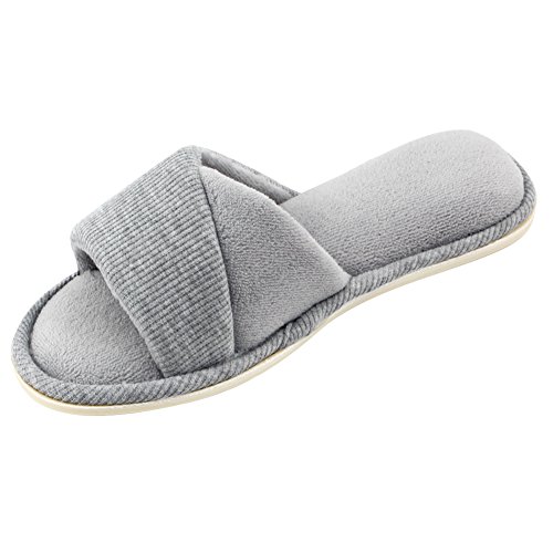 Product Cover HomeIdeas Women's Open Toe Terry Anti-Slip House Slide Slipper, Perfect for Hotel, SPA and Travel (X-Large / 11-12 B(M) US, Gray)