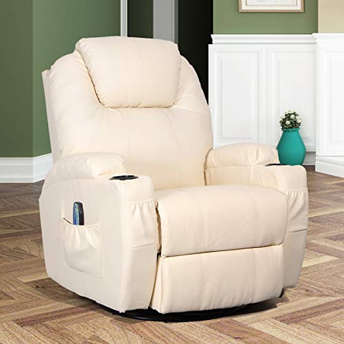 Product Cover Esright Massage Recliner Chair Heated PU Leather Ergonomic Lounge 360 Degree Swivel (Cream)