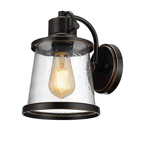 Product Cover Globe Electric 7 Watt Charlie 1-Light Oil Rubbed Bronze LED Outdoor Wall Mount Sconce with Clear Seeded Glass Shade