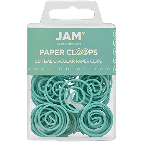 Product Cover JAM PAPER Circular Paper Clips - Round Paperclips - Teal - 50/Pack
