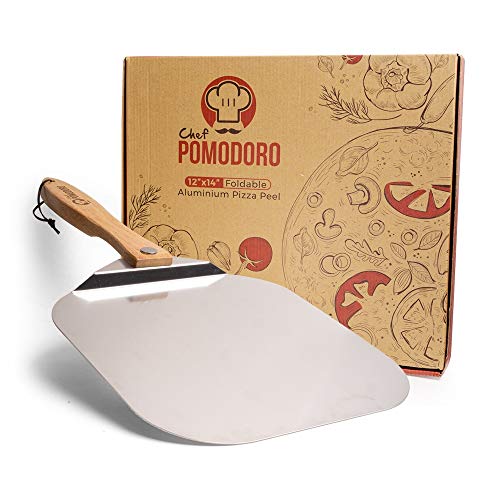 Product Cover Chef Pomodoro Aluminum Metal Pizza Peel with Foldable Wood Handle for Easy Storage 12-Inch x 14-Inch, Gourmet Luxury Pizza Paddle for Baking Homemade Pizza Bread