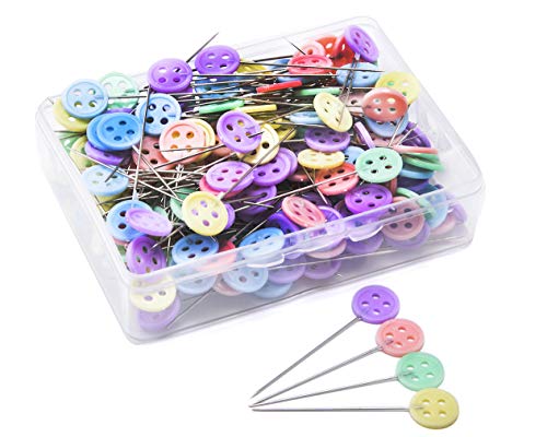 Product Cover JoyFamily 200 Pieces Flat Button Head Pins Boxed for Sewing DIY Projects (Assorted Colors), Mixed