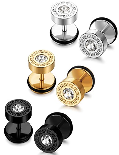 Product Cover FIBO STEEL 3-4 Pairs Stainless Steel Mens Stud Earrings for Men Women Ear Piercing Plugs Tunnel